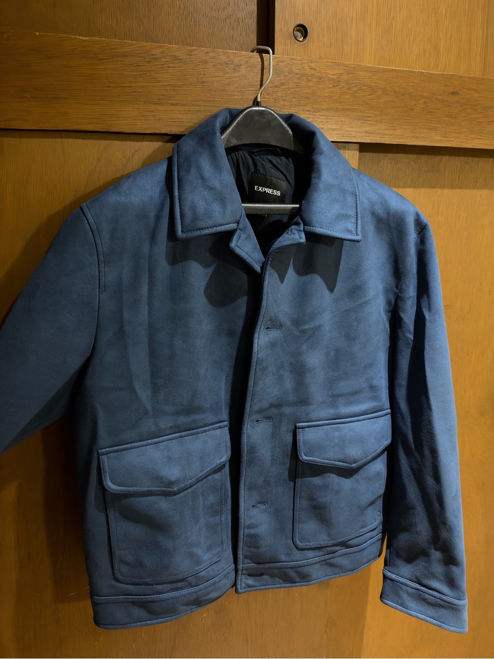 Express Men's Blue Suede-Style Bomber Jacket